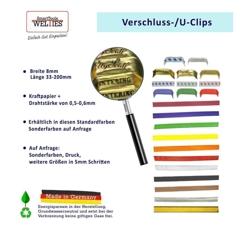 Verschluss-Clip-Streifen aus Papier und Draht - alle Größen und Farben