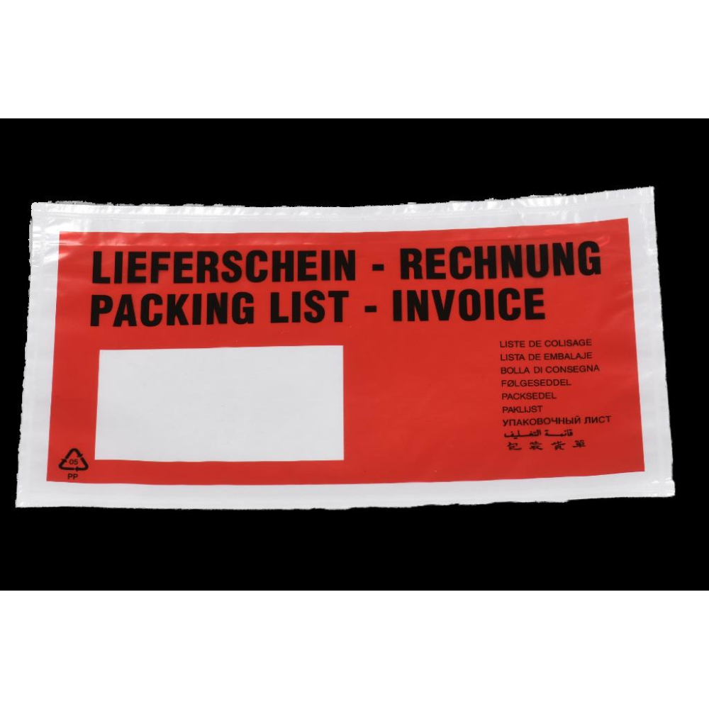 Versandtaschen in 250er Spenderkartons rot DIN Lang: Lieferschein/Rechnung selbstklebend