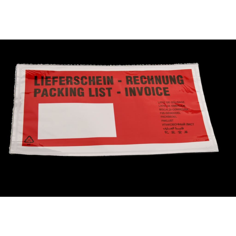 Versandtaschen in 250er Spenderkartons rot DIN Lang: Lieferschein/Rechnung selbstklebend