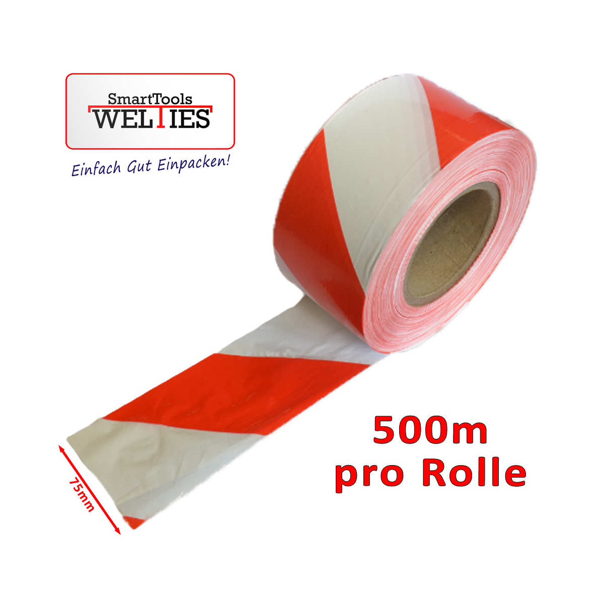 Absperrband rot/weiß 75mm x 500m 1 Rolle 25µ LDPE-Folie