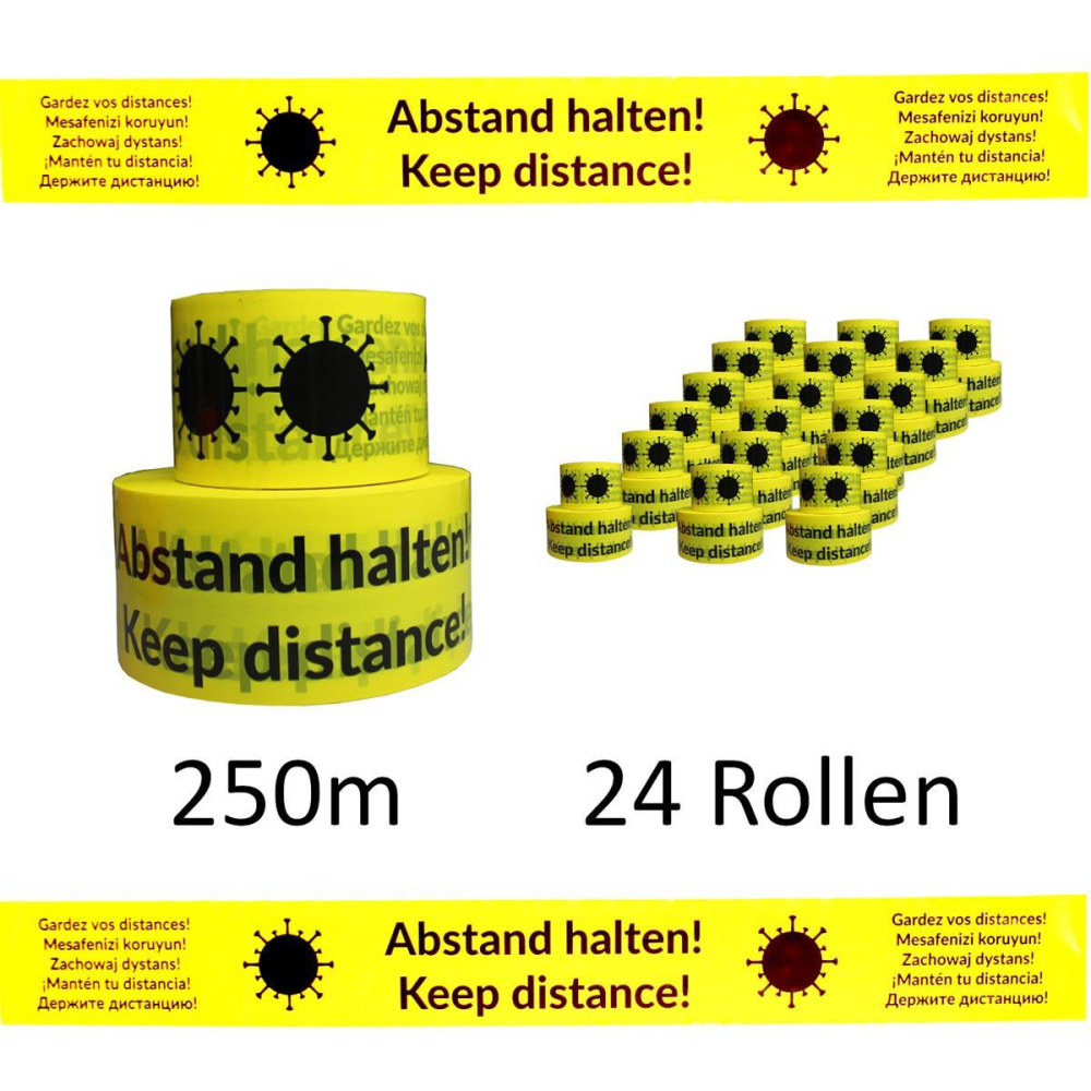 Absperrband "Abstand halten!" gelb/schwarz 100/250 Meter Signalfarben