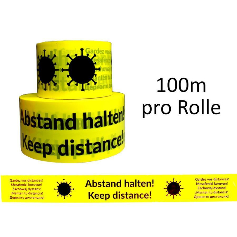 Absperrband "Abstand halten!" gelb/schwarz 100/250 Meter Signalfarben