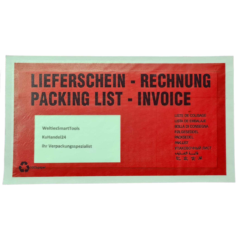 Lieferscheintaschen DIN Lang Pergamin Rot selbstklebend Lieferschein/Rechnung 1000 Stück