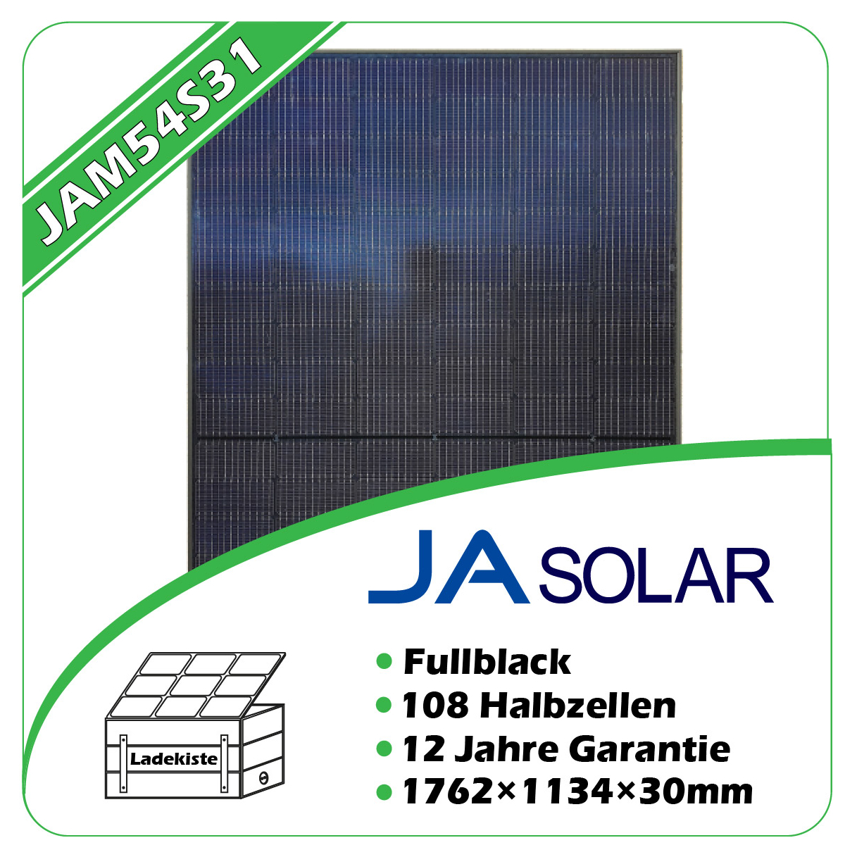 Ja Solar 415Wp Halbzellenmodul Black Frame JAM54S30-415/GR 1722 x 1134 x 30 mm