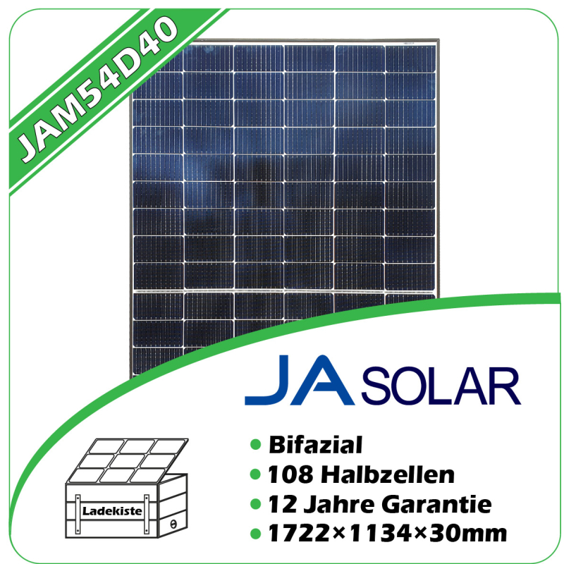 JA Solar 425W Black Frame bifazial Glas/Glas Modul 722 x 1134 x 30 mm