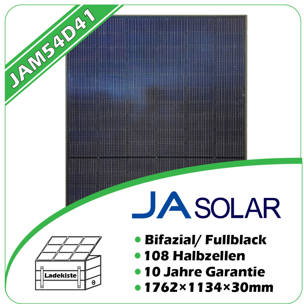 JA Solar 435W Black Frame bifazial Glas/Glas Modul 1722 x 1134 x 30 mm