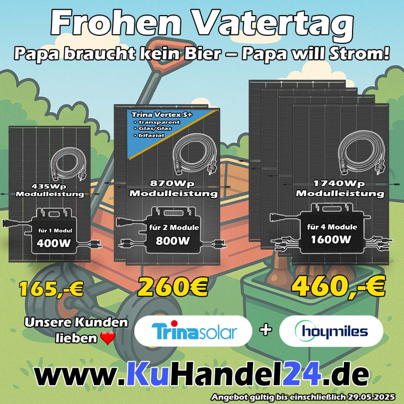 Balkonkraftwerk 2x Tina 435Wp, Hoymiles HMS-800W-2T, 5m Anschlusskabel