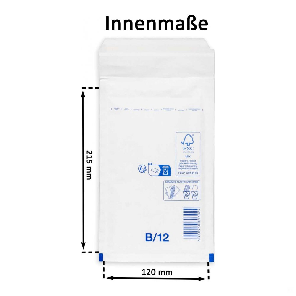 Luftpolster-Versandtasche B2 DIN A6+ C6 weiß (Innen: 120x215mm - Außen: 140x225mm ); 1 Stück