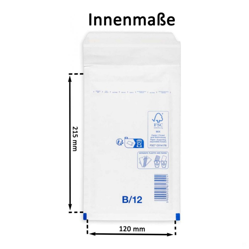 Luftpolster-Versandtasche B2 DIN A6+ C6 weiß (Innen: 120x215mm - Außen: 140x225mm ); 1 Stück