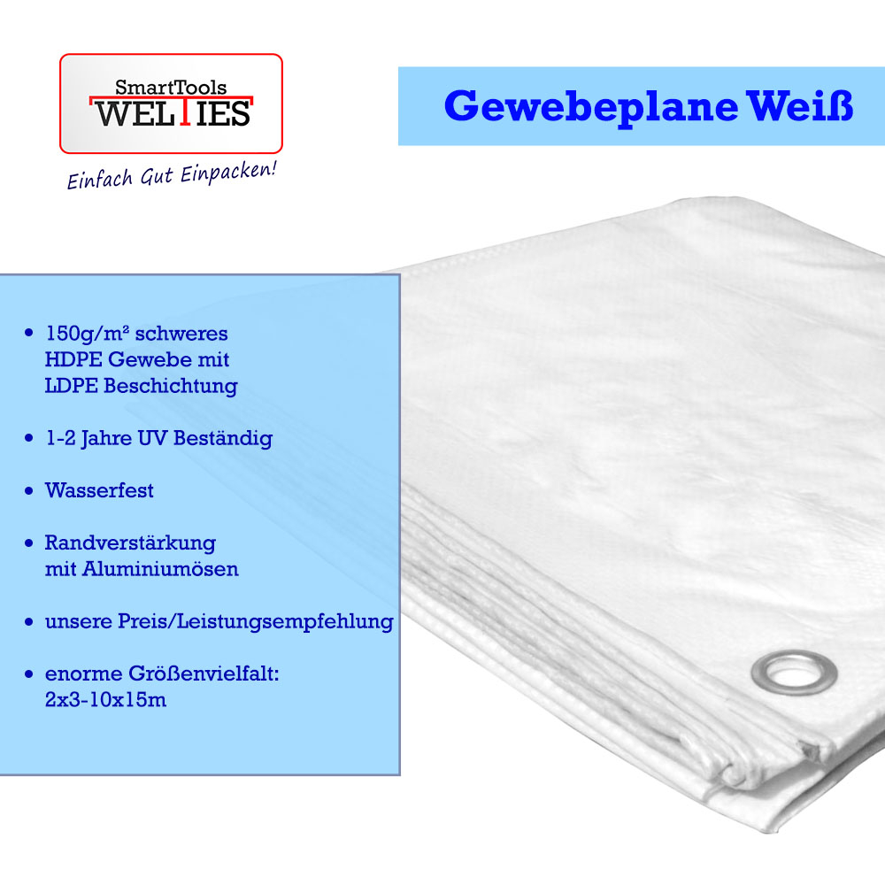 150g/m² Gewebeplane mit Metallösen – Wasserdichte Abdeckplane in Weiß & Grün, verschiedene Größen – Robuste Schutzplane & Tarp für Baustelle, Garten, Industrie & Langzeit-Holzabdeckung