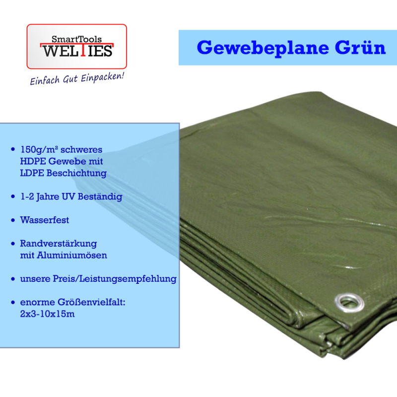 150g/m² Gewebeplane mit Metallösen – Wasserdichte Abdeckplane in Weiß & Grün, verschiedene Größen – Robuste Schutzplane & Tarp für Baustelle, Garten, Industrie & Langzeit-Holzabdeckung